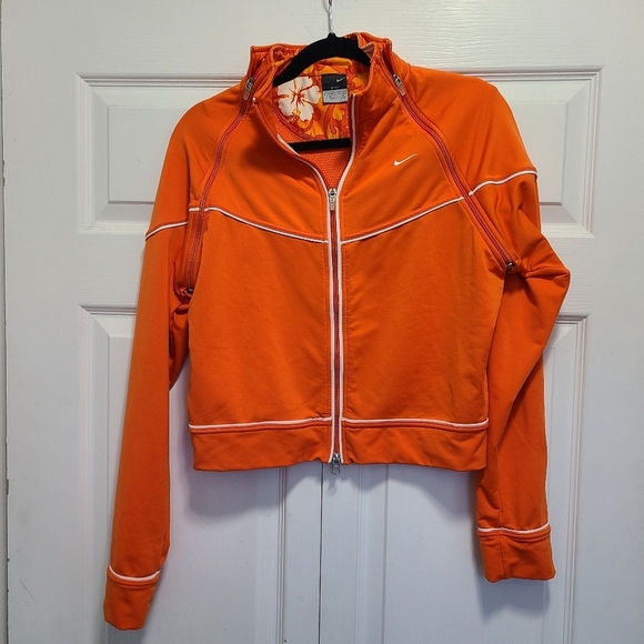 Nike Tops - Nike Track Jacket Orange Full Zip Gym Warm Up‎ Dri Fit Cropped LARGE